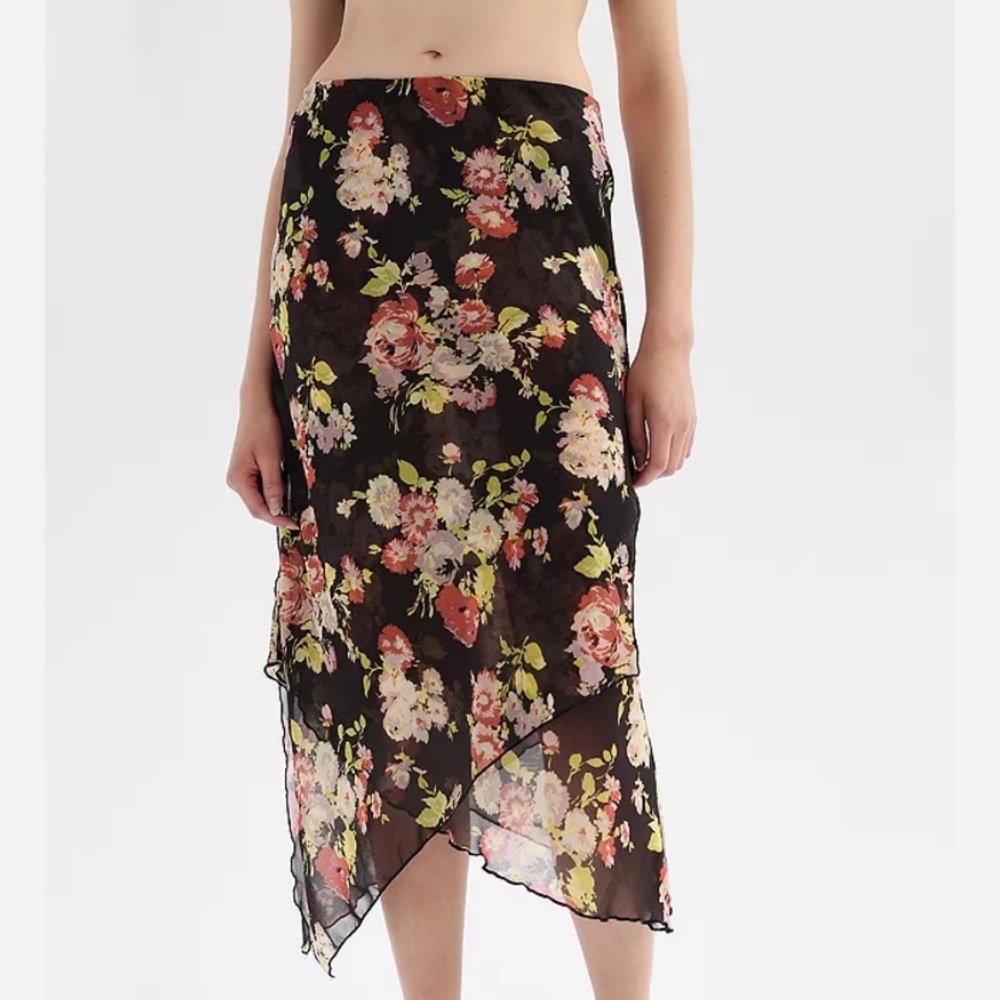 Urban Outfitters Black Floral Midi Skirt